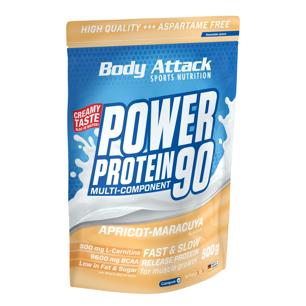 Eine Packung Power Protein 90 Apricot-Maracuja 500g