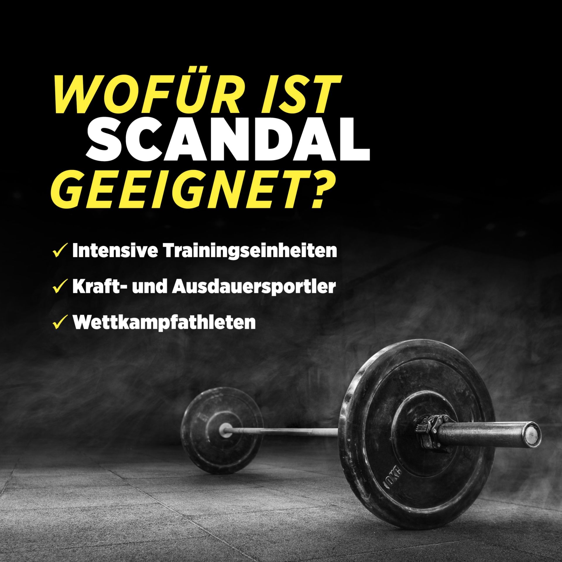 Eine Langhantel liegt im Hintergrund Scandal Booster Information